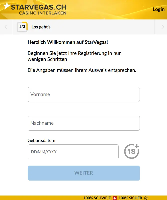 StarVegas Registrierung